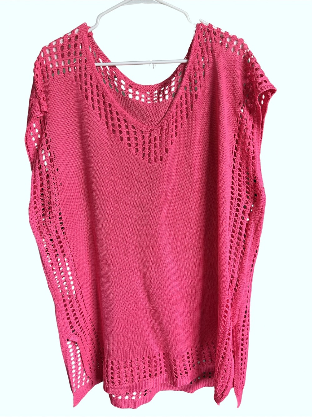 Bright Pink Knit Openwork Tunic Top